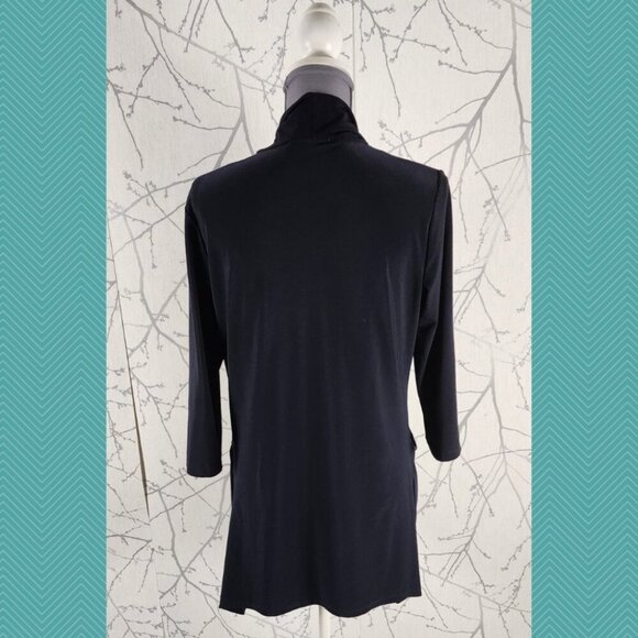 Compli K Navy Stretch Knit Ruched Pocket Open Front Cardigan - Picture 4 of 5